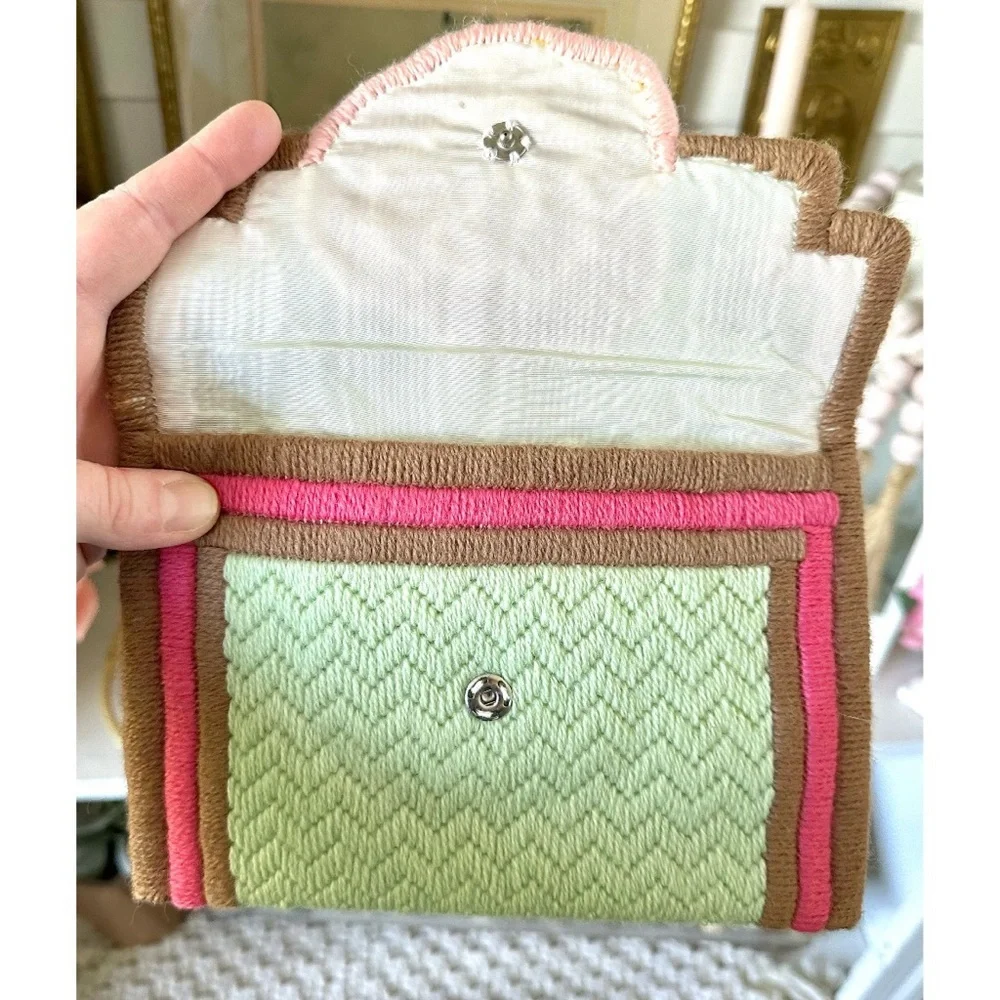 Vintage Handmade Knit Clutch with Rose Design